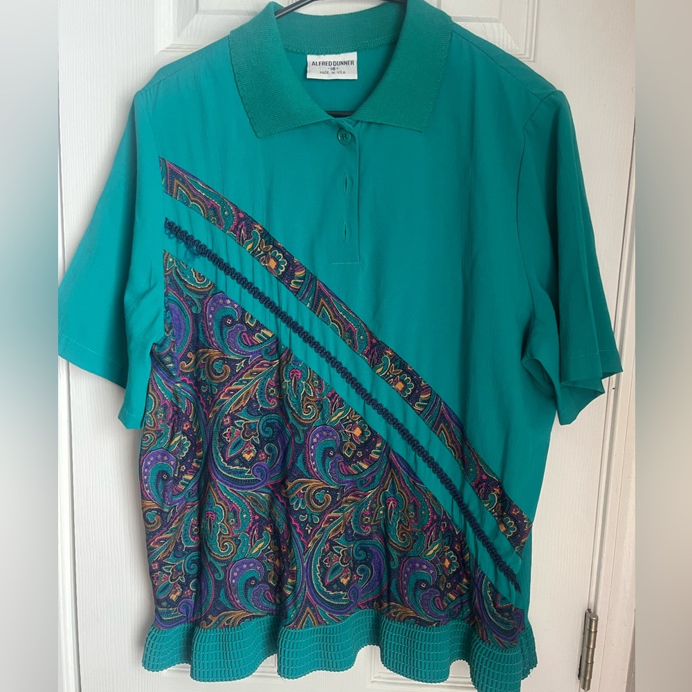 Alfred Dunner Turquoise Button-Up Top